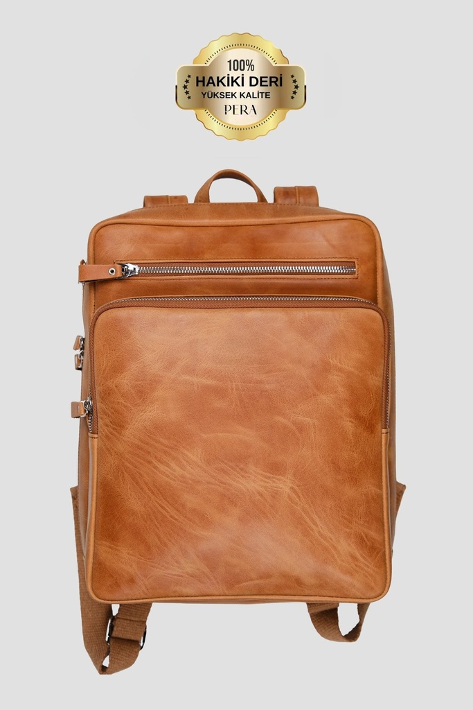 1251-Hakiki Deri Unisex Sırt Çantası – Laptop Bölmeli, Suya Dayanıklı, Çok Gözlü